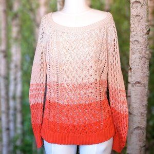 American Eagle cable knit ombre sweater with open knit back in coral, size small
